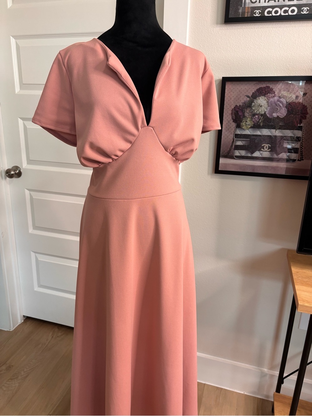Fashion Nova Blush Pink Plunging Maxi Dress